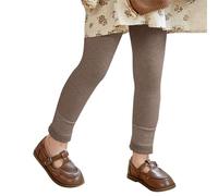Legging doublé en polaire pour filles - Collants d'hiver thermiques tricotés sans pieds - Uni - Chaud - Pantalon d'école en coton doux - Collants côtelés antidérapants, kaki, 5-8 ans
