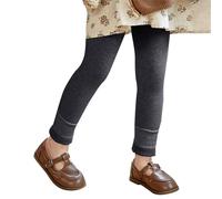 Legging doublé en polaire pour filles - Collants d'hiver thermiques tricotés sans pieds - Uni - Chaud - Pantalon d'école en coton doux - Collants côtelés antidérapants, gris, 5-8 ans