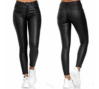 Legging en cuir pour femme - Push Up - Taille haute - En cuir synthétique - Pantalon en cuir stretch - Legging skinny - Collants lisses - Laqué - Grande taille - Effet mouillé - Rend la silhouette