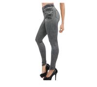 Legging en jean push-up à enfiler, coupe skinny, extensible, grande taille, jean rehausseur de fesses for femme (Color : Gray, Size : L)