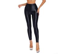 Legging en satin de style disco pour femme - Haute élasticité - Pour la danse et le fitness - Noir - XL