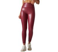 Legging en similicuir pour femme - Effet mouillé - Taille haute - Extensible - Pantalon de yoga - Collants de compression confortables - En cuir synthétique - Coupe ajustée - Jambe fuselée, Rouge, XL