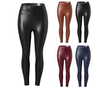 Legging en similicuir pour femme - Taille haute - Extensible - Coupe ajustée - Couleur unie - Noir - Pantalon skinny doux - Legging basique en cuir synthétique - Pantalon disco, bleu, L