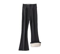 Legging évasé doublé en polaire pour filles - Pantalon d'hiver thermique pour enfants - Collants chauds sans pieds - Taille haute - En coton - Coupe ajustée, Noir , 11-12 ans