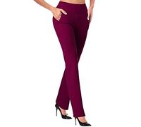 Legging évasé pour femme - Pantalon habillé extensible et droit avec poches - Taille haute - Taille haute - Pour le travail, les affaires, les affaires, le fitness 2025, bordeaux, XL