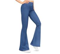 Legging évasé taille haute pour femme, jean extensible à enfiler avec poches