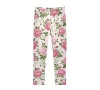 Legging extensible vintage à motif floral blanc pour filles, sans couture | Legging imprimé pour filles : tricot extensible évacuant l'humidité, taille élastique douce pour la peau