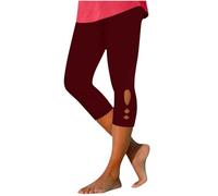 Legging Femme 3/4 Pantalon Coton de Sport Jegging Taille Haute Opaque Capri Été Coton Legging avec Creux Short de Sport Leggins 3/4 pour Femmes Yoga Gym Court Sportlegging