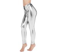 Legging Femme à Paillette Legging Slim Collant Sexy Latex/Imitation Jeggings Slim Extensible Push Up Fesse Treggings Pantalon de Crayon en cuir de couleur de couleur pour Gym Running Fitness