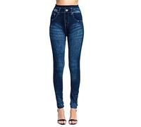 Legging Femme Jeans Imitation Taille Haute Elastique Casual Slim Décontracté Pantalon Femmes Stretch Skinny Fit Jegging (01 Bleu, XXXL)