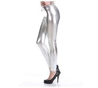 Legging Femme Sport, Leggings Femme Métallique Brillant pour Brillants Costume Disco Liquide Pantalon Long Extensible Carnaval Fête À Thème, Bad Taste Party Années 80, Silber