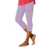 Legging Femme Taille Haute, Sport Yoga Plumi Pantalon 3/4 Anti Cellulite Minceur Grande Taille Été Corsaire Push Up Couleur Unie Court Legging, Purple, 3XL