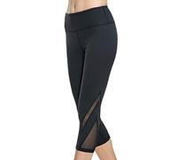 Legging Femmes 3/4 Taille Haute avec Maille Élastique Opaque Grande Capri Leggings Contrôle du Ventre Pantalon De Yoga Doux Respirant Sport Leggins 7/8 pour Pilates Fitness Gym Le Noir M