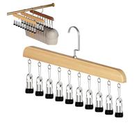 Legging Hanger Closet Organizer with 10 Clips - Space Saving Hanging Closet Organizer Rotatable Stainless Steel for Pants Skirts Scarfs Leggings (Natural Wood Color,1 Pcs)