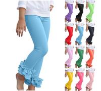 Legging long en coton pour filles - Poignets à volants - Pantalon évasé uni pour l'école, la danse - Pantalon extensible et élastique - Pantalon d'école doux pour enfants, Vert, 3-4 ans