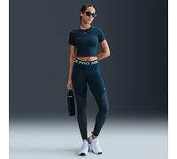 Legging long taille mi-haute à empiècements en mesh Nike Pro pour femme Armory Navy/Barely Volt/Blanc XL (FR 50-52)