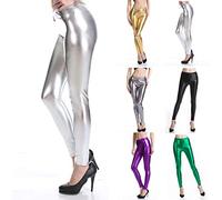 Legging métallique Brillant pour Femme - Effet mouillé - Pantalon Skinny Stretch - Pantalon de Danse pour Le Fitness, Le Yoga, la Danse - pour fête, discothèque et Carnaval
