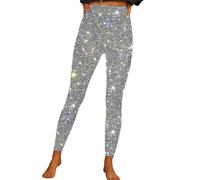 Legging Métallique Pour Femme - Paillettes Argentées Rouge - Pantalon de Fête Skinny - Léger d'Été - Style Années 70 Disco Rave