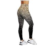 Legging noir et doré à paillettes métalliques brillantes pour femme - Legging de yoga pleine longueur - Pantalon disco décontracté - Coupe ajustée - Contrôle du ventre - Legging taille haute pour