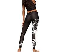 Legging Pantalon de Sport Femme Yoga Fitness Gym Pilates Gaine Large Branches d'arbres Impression Leggings de Sport Pantalon de Jogging Noir S