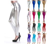 Legging pour femme - Argenté métallisé brillant - Pantalon années 80 avec taille haute - Legging brillant - Jupe de fête - Costume disco - Carnaval - Pantalon métallique à paillettes - Legging doré,