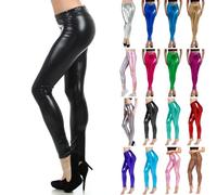 Legging pour femme - Argenté métallisé brillant - Pantalon années 80 avec taille haute - Legging brillant - Jupe de fête - Costume disco - Carnaval - Pantalon métallique à paillettes - Legging doré,