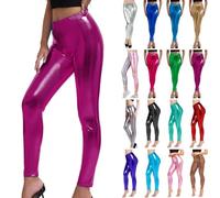 Legging pour femme - Argenté métallisé brillant - Pantalon années 80 avec taille haute - Legging brillant - Jupe de fête - Costume disco - Carnaval - Pantalon métallique à paillettes - Legging doré,