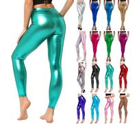 Legging pour femme - Argenté métallisé brillant - Pantalon années 80 avec taille haute - Legging brillant - Jupe de fête - Costume disco - Carnaval - Pantalon métallique à paillettes - Legging doré,