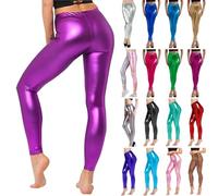 Legging pour femme - Argenté métallisé brillant - Pantalon années 80 avec taille haute - Legging brillant - Jupe de fête - Costume disco - Carnaval - Pantalon métallique à paillettes - Legging doré,