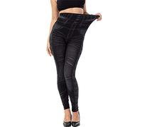 Legging pour femme - Aspect jean - Taille haute - Stretch - Taille élastique - Pantalon skinny - Look usé - Pantalon de loisirs - Faux denim - Pantalon crayon - S-3XL