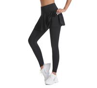 Legging pour Femme avec Jupe de Tennis Stretch - Jupe de Sport Opaque pour Course, Golf, Randonnée - Pantalon de Sport et Yoga avec Poches