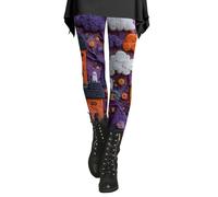 Legging pour femme avec motif de village d'Halloween - Legging coloré avec imprimé 3D effrayant - Pantalon élastique pour le sport et les loisirs en automne, Style_e01 Violet, 4XL
