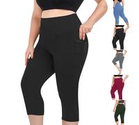 Legging pour femme - Grandes tailles - Pantalon de sport 3/4 - Sans coutures - Avec poches - Stretch - Pantalon de yoga - Gym - Entraînement - Legging de sport - Taille haute - Pantalon de fitness