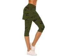Legging pour femme - Jupes de course avec bas de compression - Imprimé graffiti - Legging capri décontracté - Collants courts - Pantalon d'été pour femme, vert militaire, M