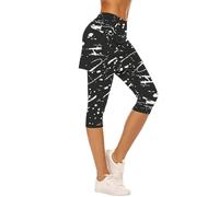 Legging pour femme - Jupes de course avec bas de compression - Imprimé graffiti - Legging capri décontracté - Collants courts - Pantalon d'été pour femme, Noir , M