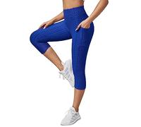 Legging pour femme - Longueur 3/4 - Taille haute - Pantalon de yoga texturé en nid d'abeille - Collants de course à pied - Couleur unie - Séchage rapide - Contrôle du ventre - Exercice de fitness,