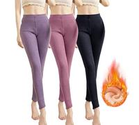 Legging pour femme noir opaque en coton - Legging thermique doublé clair - Legging d'hiver en coton pour femme doublé d'hiver Grandes tailles Leggings thermiques Collants thermiques Pantalon de