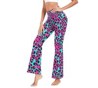 Legging pour femme - Sensation nue - Legging évasé pour salle de sport - Taille S, Ruby Blush Noir Bleu Imprimé Léopard Animal Guépard, M