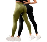 Legging Running Femme,Lot de 2 Legging Anti Cellulite Femme Compression 3D Minceur Leggings Push Up Taille Haute sans Couture Push-Up Opaque Pantalon Elastique de Yoga Fitness Sport