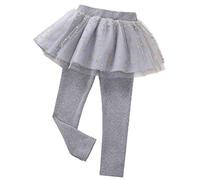 Legging sans Pieds pour Petites Filles avec Jupe Tutu à Volants et étoile Scintillante Jupe-Pantalon en Coton Extensible (Gris, 8A)