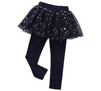 Legging sans Pieds pour Petites Filles avec Jupe Tutu à Volants Twinkle Star Jupe-Pantalon en Coton Extensible (Bleu foncé, 6A)