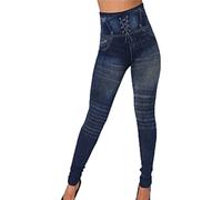 Legging Skinny en Jean pour Femme Pantalon en Denim sans Couture Taille Haute Collants élastiques Taille Plus Coupe Slim (Bleu Marine,L)
