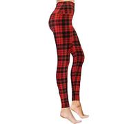 Legging taille haute extensible dans les 4 sens - Longueur cheville - Non transparent - Doux et résistant aux squats - Legging d'hiver en polaire fourrure de qualité supérieure, Tartan noir rouge,