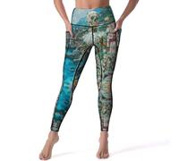 Legging taille haute pour femme, imprimé crâne d'île vintage, pantalon de yoga doux avec poches, noir, Taille L