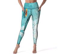 Legging taille haute pour femme, tranquil Ocean Canoë Journey Pantalon de yoga doux avec poches, Noir/blanc, M
