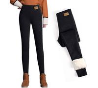 Legging Thermique Chaud pour Femme Doublé Polaire Pantalon Chaud Toison Slim Extensible Femmes Stretch Casual Leggings Sport noir 7-8 ans