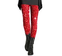 Legging thermique pour femme - Collants de yoga chauds imprimés à paillettes - Legging de sport avec fesses douces et fines pour l'entraînement, le sport, le yoga, la course à pied, Rouge, 5XL