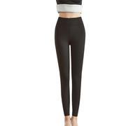 Legging thermique pour femme - Taille haute - Noir - Taille haute - Collants opaques - Legging de sport en coton doublé - Pantalon chaud en polaire, Noir , XXL