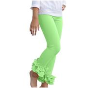 Legging thermique pour fille - Couleurs bonbon - Volants - Legging d'hiver doublé en polaire - Pantalon thermique décontracté, Vert fluo 01, 9 ans