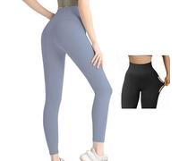 Legging - Tricoté sans couture, leggings taille haute pour femme, très élastique, évacuant la transpiration et respirant, bleu clair, M